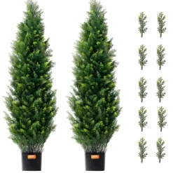 VEVOR Artificial Cedar Topiary Tree, 48 inch Tall (2 Pieces), with Extra Leaves & Pot Faux Evergreen Fake Pine Cypress Trees Plant, UV Rated Artificial Greenery Set for Home Decor Indoor/Outdoor