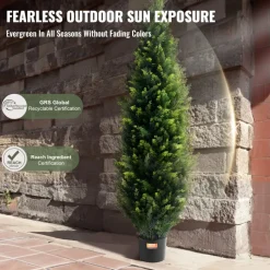 VEVOR Artificial Cedar Topiary Tree, 48 inch Tall (2 Pieces), with Extra Leaves & Pot Faux Evergreen Fake Pine Cypress Trees Plant, UV Rated Artificial Greenery Set for Home Decor Indoor/Outdoor