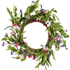 VEVOR Artificial Decorative Wreath, 22 in, Pink Green, Decorated with Daisies, Babysbreath, Buds, Year Round Wreath for All Seasons Indoor and Outdoor Home Wall Window Festival Wedding Decorations