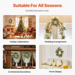 VEVOR Artificial Decorative Wreath, 22 in, Pink Green, Decorated with Daisies, Babysbreath, Buds, Year Round Wreath for All Seasons Indoor and Outdoor Home Wall Window Festival Wedding Decorations