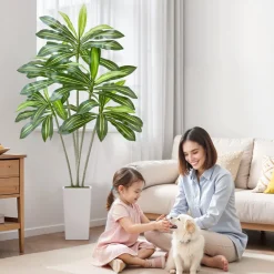 VEVOR Artificial Dracaena Tree 6 ft, Fake Palm Tropical Plants with White Tall Planter, Faux Floor Silk Plant in Pot, Large Trees for Home Office Living Room Decor House Warming, Indoor Outdoor