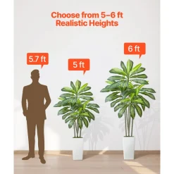VEVOR Artificial Dracaena Tree 6 ft, Fake Palm Tropical Plants with White Tall Planter, Faux Floor Silk Plant in Pot, Large Trees for Home Office Living Room Decor House Warming, Indoor Outdoor