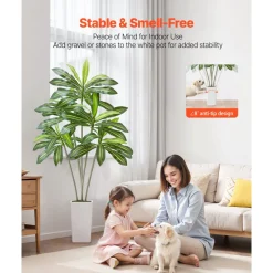 VEVOR Artificial Dracaena Tree 6 ft, Fake Palm Tropical Plants with White Tall Planter, Faux Floor Silk Plant in Pot, Large Trees for Home Office Living Room Decor House Warming, Indoor Outdoor