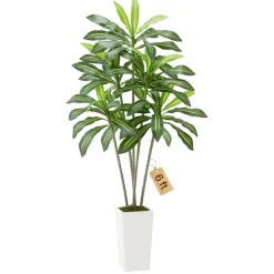 VEVOR Artificial Dracaena Tree 6 ft, Fake Palm Tropical Plants with White Tall Planter, Faux Floor Silk Plant in Pot, Large Trees for Home Office Living Room Decor House Warming, Indoor Outdoor