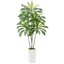 VEVOR Artificial Dracaena Tree 6 ft, Fake Palm Tropical Plants with White Tall Planter, Faux Floor Silk Plant in Pot, Large Trees for Home Office Living Room Decor House Warming, Indoor Outdoor
