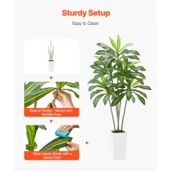 VEVOR Artificial Dracaena Tree 6 ft, Fake Palm Tropical Plants with White Tall Planter, Faux Floor Silk Plant in Pot, Large Trees for Home Office Living Room Decor House Warming, Indoor Outdoor