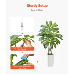 VEVOR Artificial Dracaena Tree 5 ft, Fake Palm Tropical Plants with White Tall Planter, Faux Floor Silk Plant in Pot, Large Trees for Home Office Living Room Decor House Warming, Indoor Outdoor