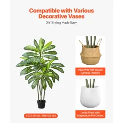 VEVOR Artificial Dracaena Tree 5 ft, Fake Palm Tropical Plants with White Tall Planter, Faux Floor Silk Plant in Pot, Large Trees for Home Office Living Room Decor House Warming, Indoor Outdoor