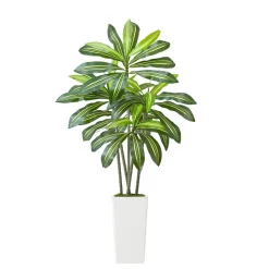 VEVOR Artificial Dracaena Tree 5 ft, Fake Palm Tropical Plants with White Tall Planter, Faux Floor Silk Plant in Pot, Large Trees for Home Office Living Room Decor House Warming, Indoor Outdoor