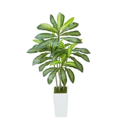 VEVOR Artificial Dracaena Tree 5 ft, Fake Palm Tropical Plants with White Tall Planter, Faux Floor Silk Plant in Pot, Large Trees for Home Office Living Room Decor House Warming, Indoor Outdoor