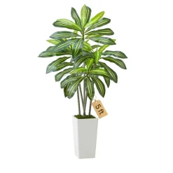 VEVOR Artificial Dracaena Tree 5 ft, Fake Palm Tropical Plants with White Tall Planter, Faux Floor Silk Plant in Pot, Large Trees for Home Office Living Room Decor House Warming, Indoor Outdoor