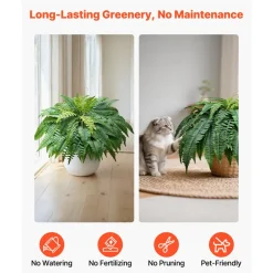 VEVOR Artificial Ferns, 48 Inch Fake Boston Fern Bush Plant with 67 Fronds, Faux Greenery for Indoor/Outdoor Decor, Silk & LDPE, Suitable for Home Porch Garden Office Living Room Planter, Set of 2