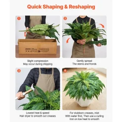 VEVOR Artificial Ferns, 45 Inch Fake Boston Fern Bush Plant with 63 Fronds, Faux Greenery for Indoor/Outdoor Decor, Silk & LDPE, Suitable for Home Porch Garden Office Living Room Planter, Set of 2