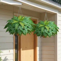 VEVOR Artificial Ferns, 45 Inch Fake Boston Fern Bush Plant with 63 Fronds, Faux Greenery for Indoor/Outdoor Decor, Silk & LDPE, Suitable for Home Porch Garden Office Living Room Planter, Set of 2