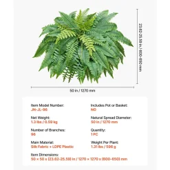 VEVOR Artificial Ferns, 45 Inch Fake Boston Fern Bush Plant with 63 Fronds, Faux Greenery for Indoor/Outdoor Decor, Silk & LDPE, Suitable for Home Porch Garden Office Living Room Planter, Set of 2