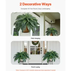 VEVOR Artificial Ferns, Natural Spread Diameter 43-47 Inch, Large Hanging Artificial Boston Ferns, Fake Plant Wall Decor with 88 Branches, Faux Fern for Home Office and Outdoor (Flowerpot Unincluded)