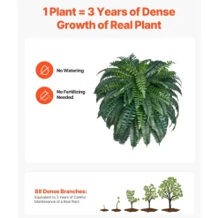 VEVOR Artificial Ferns, Natural Spread Diameter 43-47 Inch, Large Hanging Artificial Boston Ferns, Fake Plant Wall Decor with 88 Branches, Faux Fern for Home Office and Outdoor (Flowerpot Unincluded)
