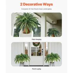VEVOR Artificial Ferns, Natural Spread Diameter 37-41 Inch, Large Hanging Fake Boston Ferns, Sunlight Resistant Fake Plant Wall Decor with 80 Branches and Flowerpot, Faux Fern for Home Office Outdoor