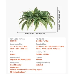 VEVOR Artificial Ferns, Natural Spread Diameter 37-41 Inch, Large Hanging Fake Boston Ferns, Sunlight Resistant Fake Plant Wall Decor with 80 Branches and Flowerpot, Faux Fern for Home Office Outdoor