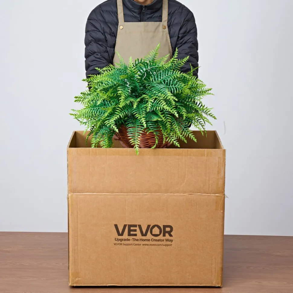 VEVOR Artificial Ferns, 2 Pcs Fake Hanging Boston Fern Bush Plant with 23 Inch Hanging Length, Plastic Faux Greenery for Indoor and Outdoor Decor, For Wall, Wedding Party, Home, Porch Garden, Office