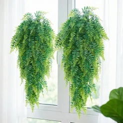 VEVOR Artificial Ferns, 12 Pcs Fake Hanging Boston Fern Bush Plant with 32 Inch Hanging Length, Plastic Faux Greenery for Indoor/Outdoor Decor, For Wall, Wedding Party, Home, Porch Garden, No Basket