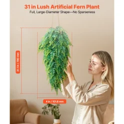 VEVOR Artificial Ferns, 12 Pcs Fake Hanging Boston Fern Bush Plant with 32 Inch Hanging Length, Plastic Faux Greenery for Indoor/Outdoor Decor, For Wall, Wedding Party, Home, Porch Garden, No Basket