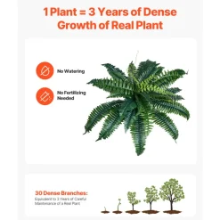 VEVOR Artificial Ferns 2 Pcs, Natural Spread Diameter 31-34 Inch, Large Hanging Artificial Boston Ferns, Fake Plant Wall Decor with 30 Branches, Faux Fern for Home and Office (Flowerpot Unincluded)