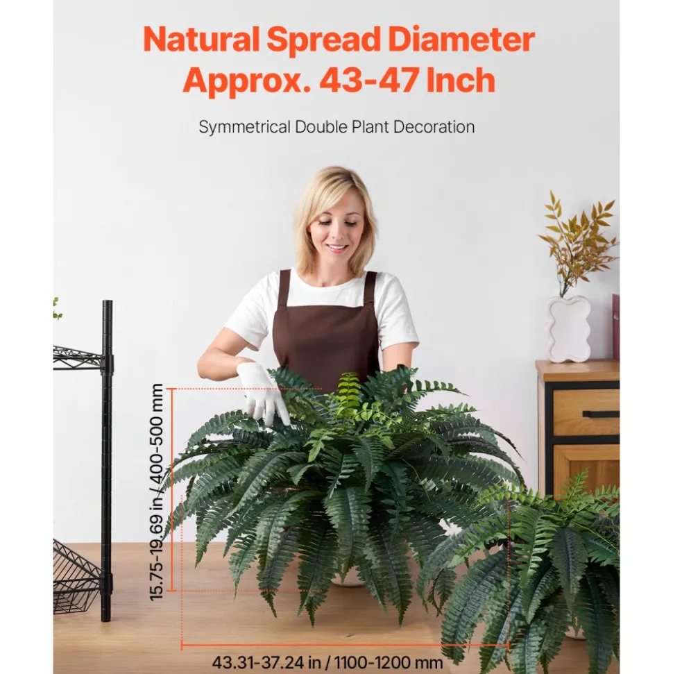 VEVOR Artificial Ferns 2 Pcs, Natural Spread Diameter 43-47 Inch, Large Hanging Artificial Boston Ferns, Fake Plant Wall Decor with 50 Branches, Faux Fern for Home and Office (Flowerpot Unincluded)