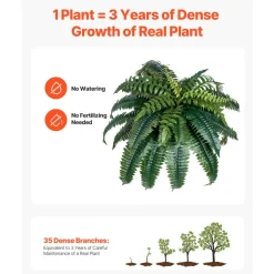 VEVOR Artificial Ferns 2 Pcs, Natural Spread Diameter 35-39 Inch, Large Hanging Artificial Boston Ferns, Fake Plant Wall Decor with 35 Branches, Faux Fern for Home and Office (Flowerpot Unincluded)