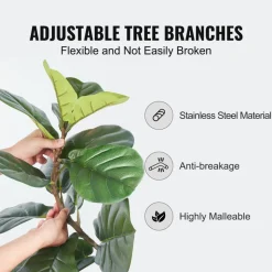 VEVOR Artificial Fiddle Leaf Fig Tree, 5 FT, Secure PE Material & Anti-Tip Tilt Protection Low-Maintenance Faux Plant, Lifelike Green Fake Potted Tree for Home Office Warehouse Decor Indoor Outdoor