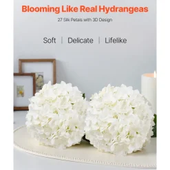 VEVOR Artificial Flowers, 305 pcs Real Looking White Silk Fake Hydrangea Bulk, White Faux Bridal Shower with Stems for DIY Wedding Bouquets, Home Centerpieces Arrangements, Party Tables Decorations