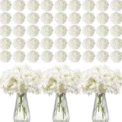 VEVOR Artificial Flowers, 305 pcs Real Looking White Silk Fake Hydrangea Bulk, White Faux Bridal Shower with Stems for DIY Wedding Bouquets, Home Centerpieces Arrangements, Party Tables Decorations