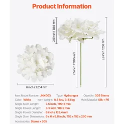 VEVOR Artificial Flowers, 305 pcs Real Looking White Silk Fake Hydrangea Bulk, White Faux Bridal Shower with Stems for DIY Wedding Bouquets, Home Centerpieces Arrangements, Party Tables Decorations