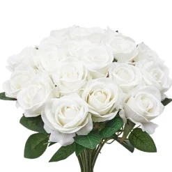 VEVOR Artificial Flowers, 120 pcs Real Looking White Foam Fake Roses Bulk, White Faux Bridal Shower with Stems for DIY Wedding Bouquets, Home Centerpieces Arrangements, Party Tables Decorations