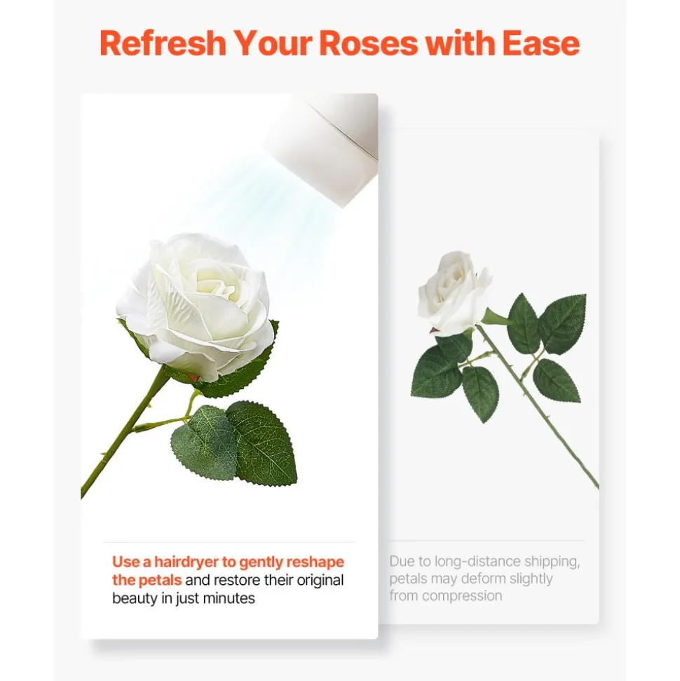 VEVOR Artificial Flowers, 120 pcs Real Looking White Foam Fake Roses Bulk, White Faux Bridal Shower with Stems for DIY Wedding Bouquets, Home Centerpieces Arrangements, Party Tables Decorations