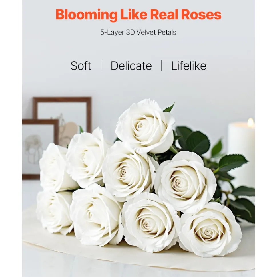 VEVOR Artificial Flowers, 120 pcs Real Looking White Foam Fake Roses Bulk, White Faux Bridal Shower with Stems for DIY Wedding Bouquets, Home Centerpieces Arrangements, Party Tables Decorations