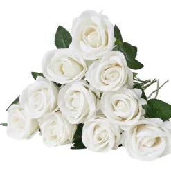 VEVOR Artificial Flowers, 120 pcs Real Looking White Foam Fake Roses Bulk, White Faux Bridal Shower with Stems for DIY Wedding Bouquets, Home Centerpieces Arrangements, Party Tables Decorations