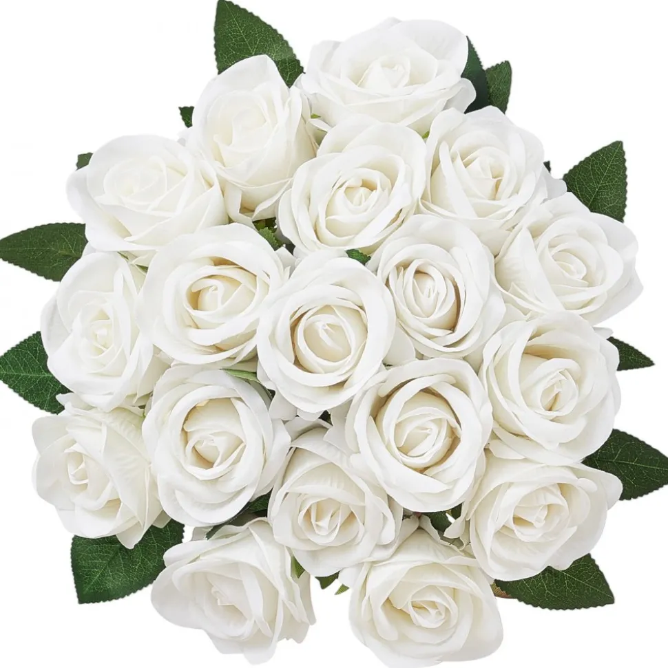 VEVOR Artificial Flowers, 120 pcs Real Looking White Foam Fake Roses Bulk, White Faux Bridal Shower with Stems for DIY Wedding Bouquets, Home Centerpieces Arrangements, Party Tables Decorations