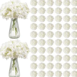 VEVOR Artificial Flowers, 205 pcs Real Looking White Silk Fake Hydrangea Bulk, White Faux Bridal Shower with Stems for DIY Wedding Bouquets, Home Centerpieces Arrangements, Party Tables Decorations
