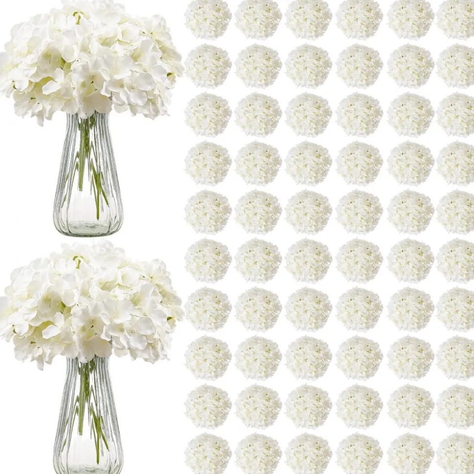 VEVOR Artificial Flowers, 205 pcs Real Looking White Silk Fake Hydrangea Bulk, White Faux Bridal Shower with Stems for DIY Wedding Bouquets, Home Centerpieces Arrangements, Party Tables Decorations