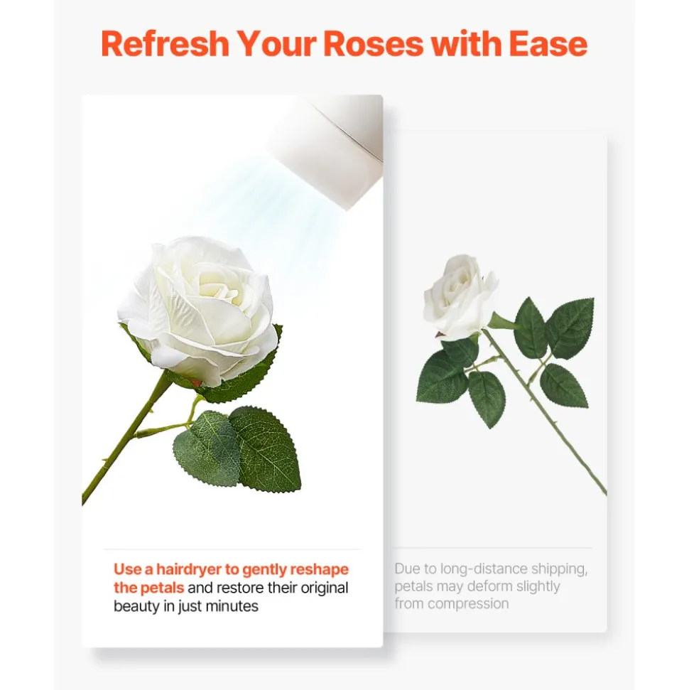 VEVOR Artificial Flowers, 60 pcs Real Looking White Foam Fake Roses Bulk, White Faux Bridal Shower with Stems for DIY Wedding Bouquets, Home Centerpieces Arrangements, Party Tables Decorations