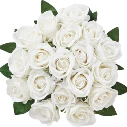 VEVOR Artificial Flowers, 60 pcs Real Looking White Foam Fake Roses Bulk, White Faux Bridal Shower with Stems for DIY Wedding Bouquets, Home Centerpieces Arrangements, Party Tables Decorations
