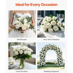 VEVOR Artificial Flowers, 60 pcs Real Looking White Foam Fake Roses Bulk, White Faux Bridal Shower with Stems for DIY Wedding Bouquets, Home Centerpieces Arrangements, Party Tables Decorations