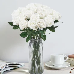 VEVOR Artificial Flowers, 60 pcs Real Looking White Foam Fake Roses Bulk, White Faux Bridal Shower with Stems for DIY Wedding Bouquets, Home Centerpieces Arrangements, Party Tables Decorations