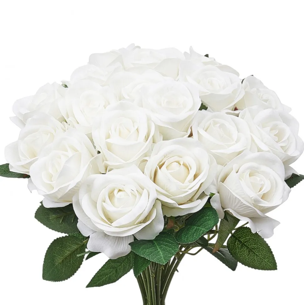 VEVOR Artificial Flowers, 60 pcs Real Looking White Foam Fake Roses Bulk, White Faux Bridal Shower with Stems for DIY Wedding Bouquets, Home Centerpieces Arrangements, Party Tables Decorations