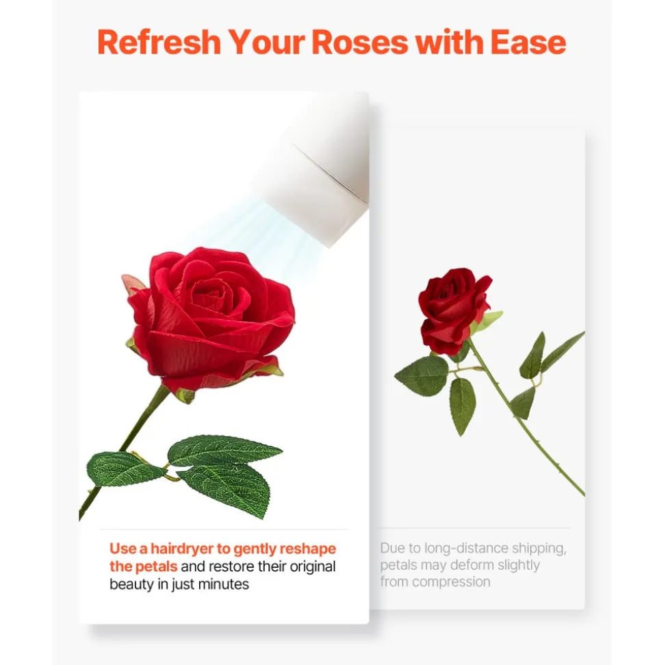 VEVOR Artificial Flowers, 60 pcs Real Looking Red Foam Fake Roses Bulk, Faux Red Bridal Shower with Stems for DIY Wedding Bouquets, Home Centerpieces Arrangements, Party Tables Decorations