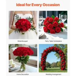VEVOR Artificial Flowers, 60 pcs Real Looking Red Foam Fake Roses Bulk, Faux Red Bridal Shower with Stems for DIY Wedding Bouquets, Home Centerpieces Arrangements, Party Tables Decorations