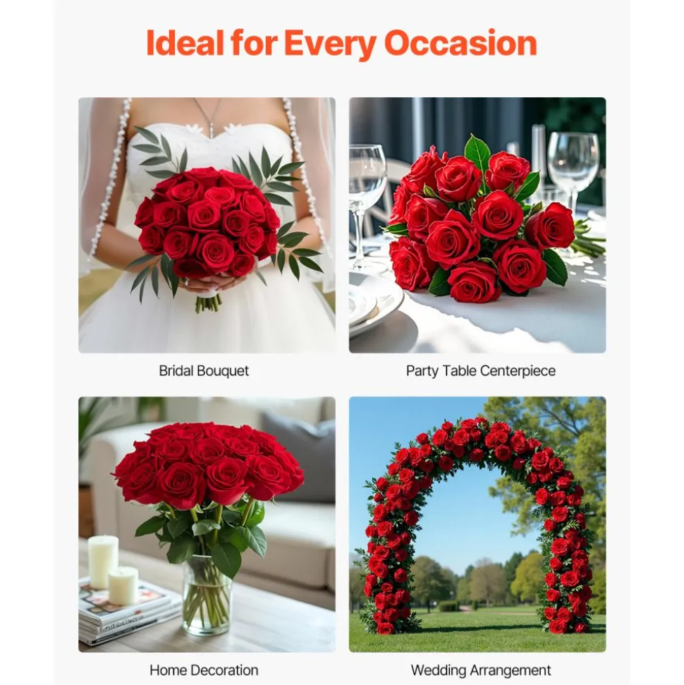 VEVOR Artificial Flowers, 60 pcs Real Looking Red Foam Fake Roses Bulk, Faux Red Bridal Shower with Stems for DIY Wedding Bouquets, Home Centerpieces Arrangements, Party Tables Decorations