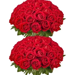 VEVOR Artificial Flowers, 60 pcs Real Looking Red Foam Fake Roses Bulk, Faux Red Bridal Shower with Stems for DIY Wedding Bouquets, Home Centerpieces Arrangements, Party Tables Decorations