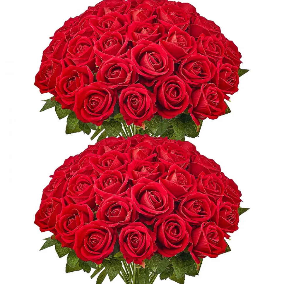VEVOR Artificial Flowers, 60 pcs Real Looking Red Foam Fake Roses Bulk, Faux Red Bridal Shower with Stems for DIY Wedding Bouquets, Home Centerpieces Arrangements, Party Tables Decorations